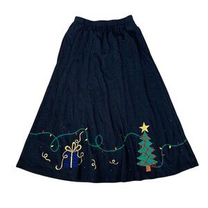 Bechamel Petites Black Christmas Embroidered Skirt PS Holiday Lights Tree Gift N